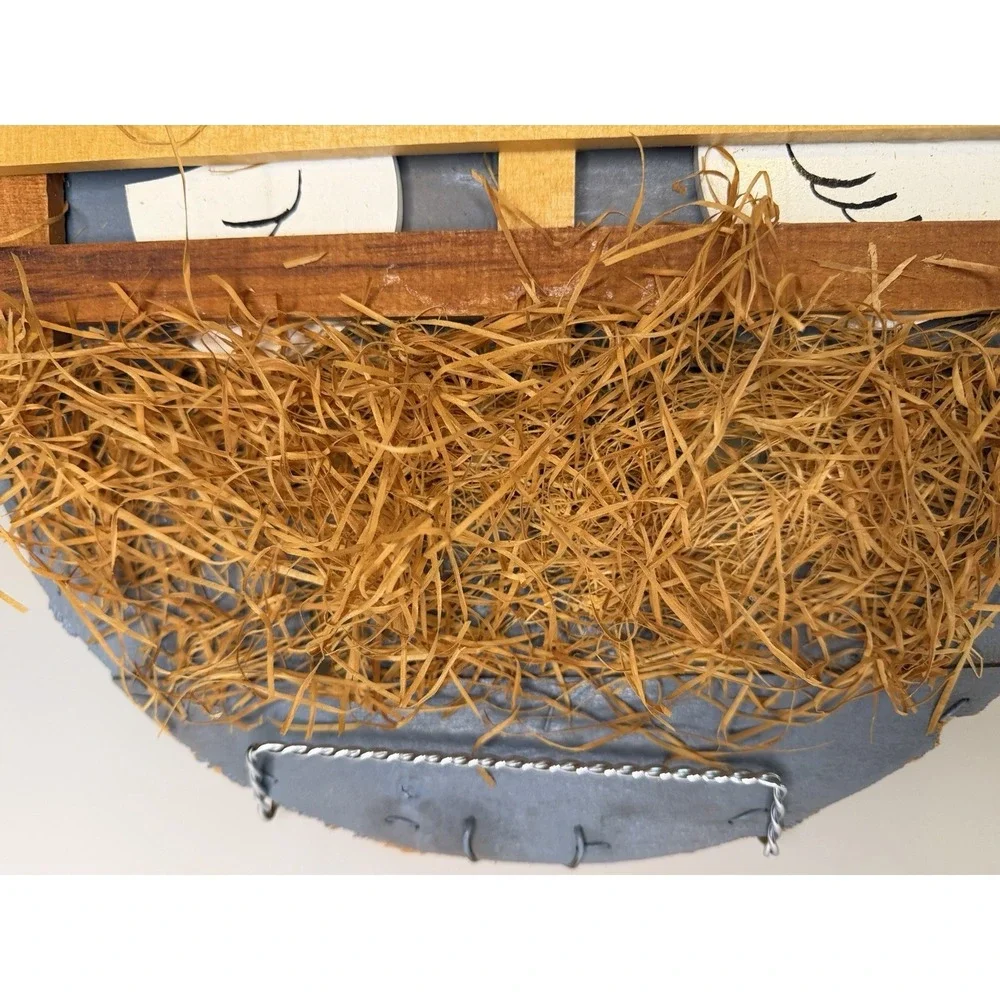 VINTAGE BUSHEL BASKET LID BANDED WICKER GOOSE WELCOME  HANGING WALL DOOR